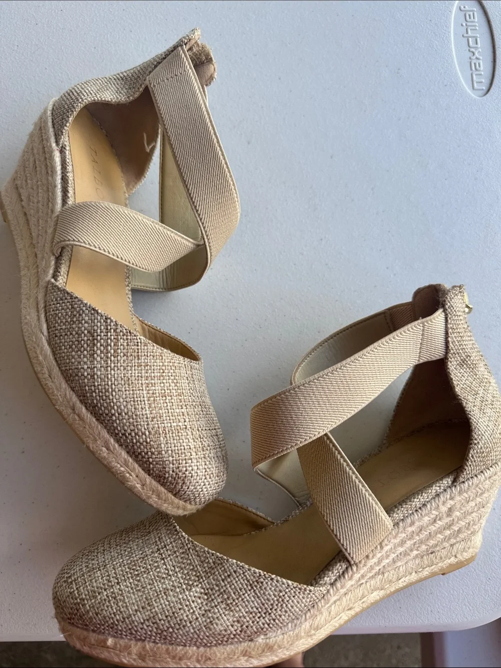 Talbots Tan Wedge Espadrilles with Cross-Strap